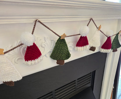 Vintage Evergreen Crochet Garland – Trees & Cozy Hats