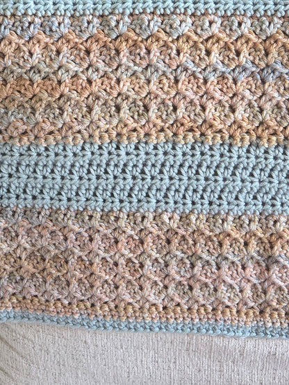 Coastal Calm Heirloom Crochet Baby Blanket | Aqua & Variegated Sand Nursery Snuggler