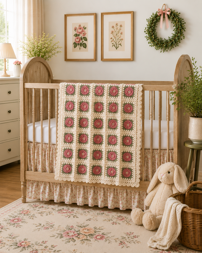 Rose Garden Heirloom Baby Blanket | Handmade Floral Crochet Nursery Throw