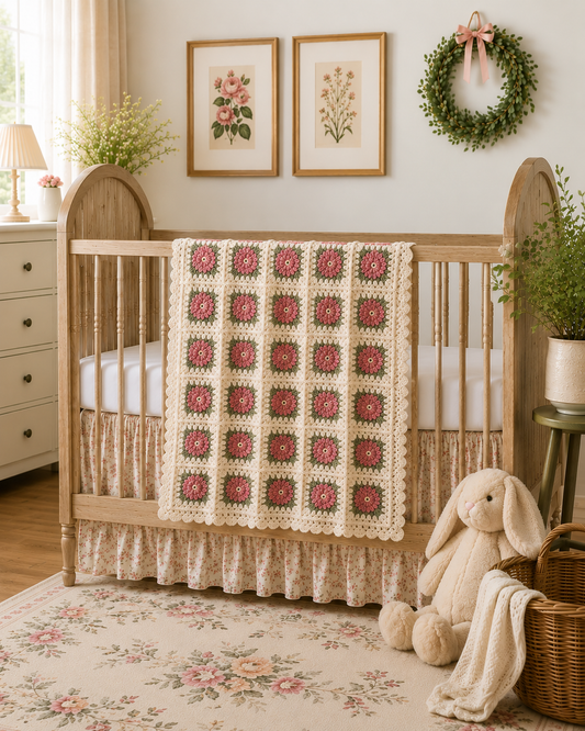 Rose Garden Heirloom Baby Blanket | Handmade Floral Crochet Nursery Throw