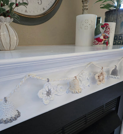 Silver & Gold Crochet Garland – Bells & Stars