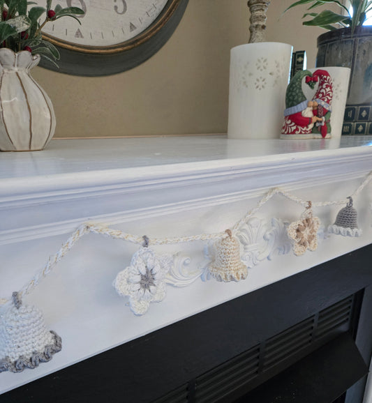 Silver & Gold Crochet Garland – Bells & Stars
