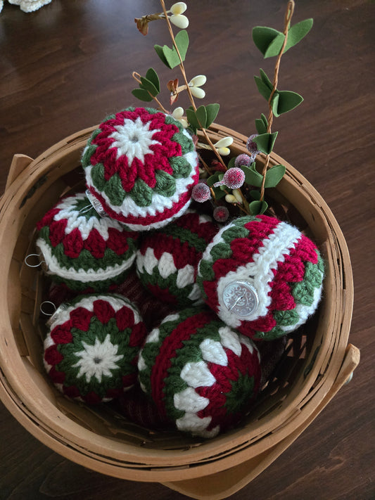 Vintage Evergreen Holiday Ornaments – Set of Six Heirloom Crochet Decor