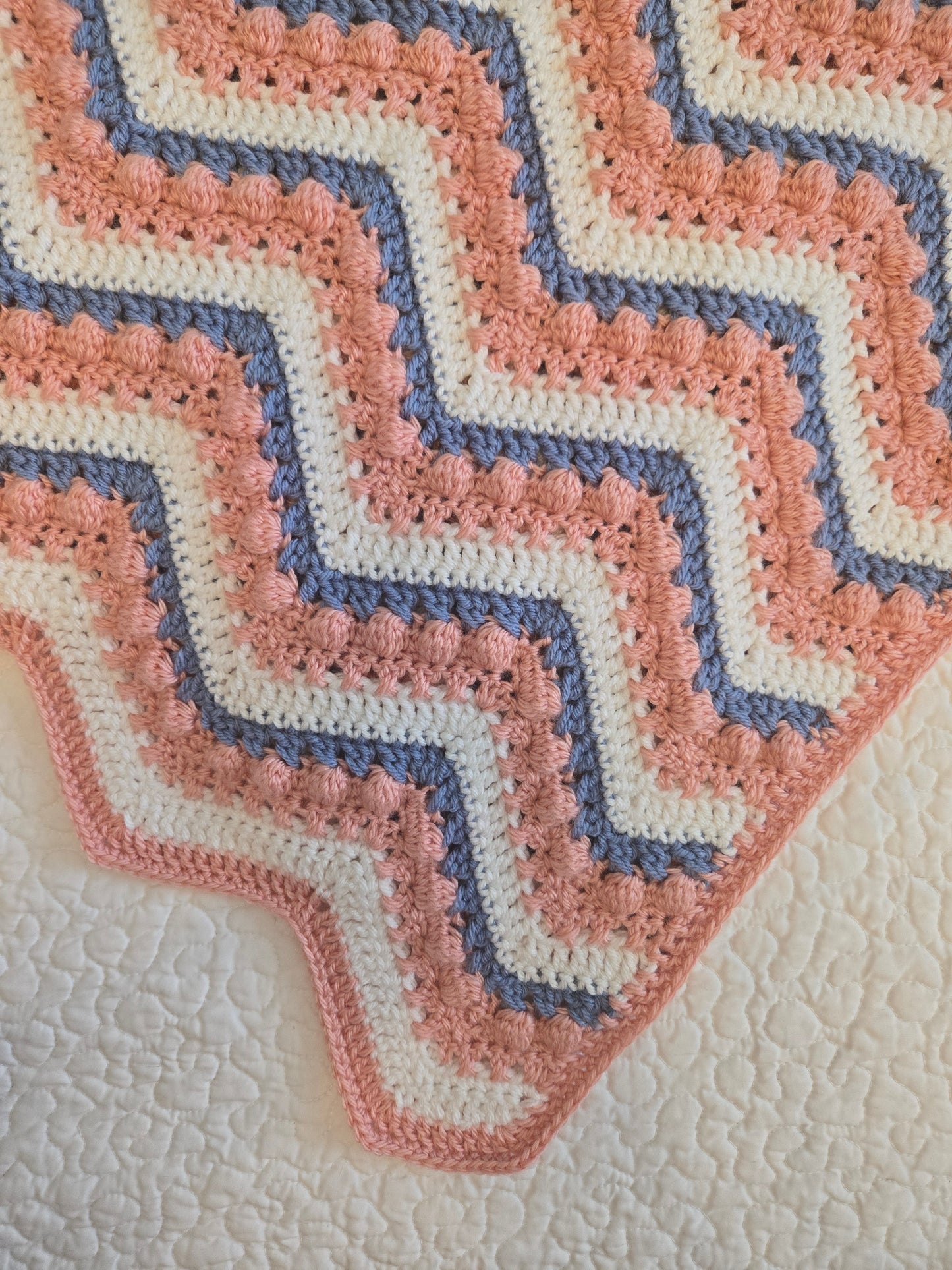 Handcrafted Pink, Blue & White Striped Heirloom Baby Blanket