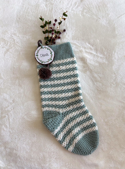 Woodland Calm Crochet Christmas Stockings - Rustic Holiday Decor in Light Green, Cream & Bark