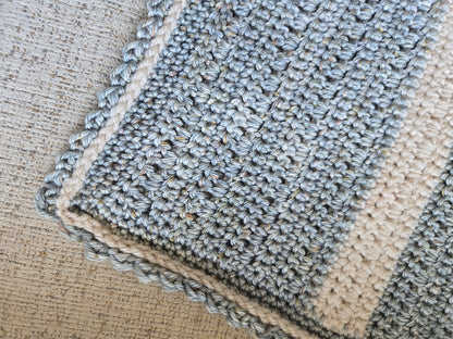 Handmade Heirloom Baby Blanket | Blue Tweed & Cream Nursery Throw