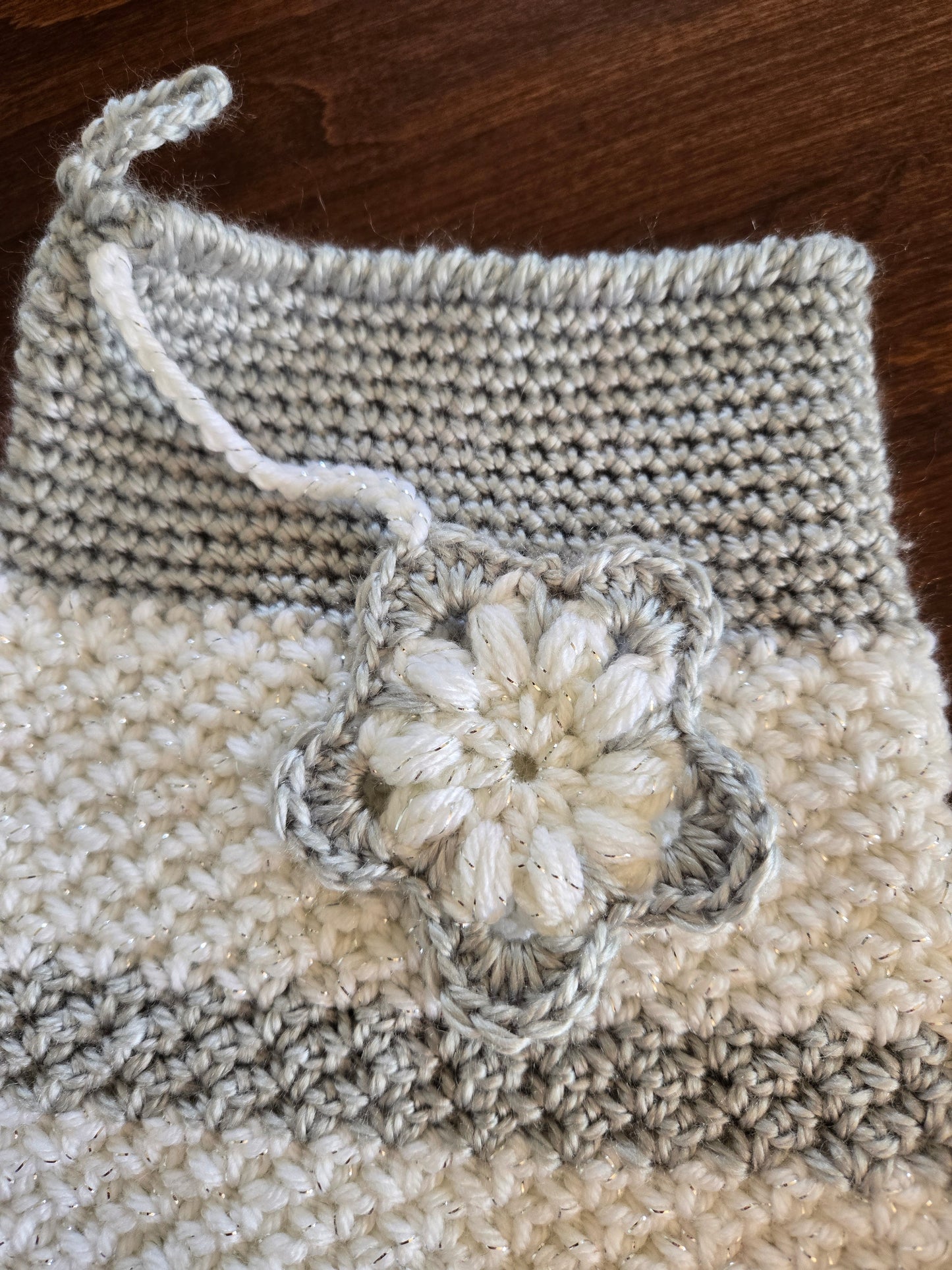 Silver & Gold Hand-Crocheted Stocking