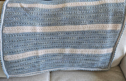 Handmade Heirloom Baby Blanket | Blue Tweed & Cream Nursery Throw