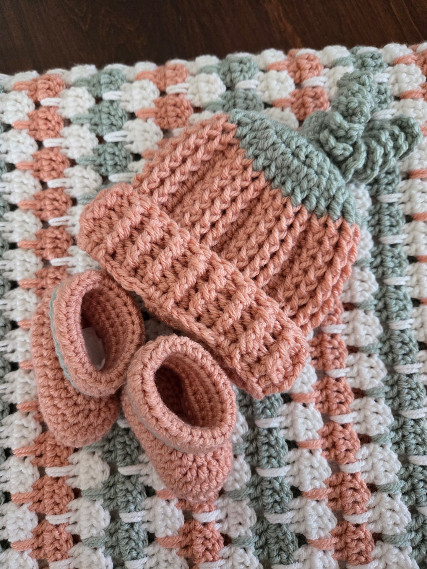 Soft Shades of Fall Heirloom Baby Blanket, Hat & Bootie Set – Handcrafted Crochet Keepsake Gift