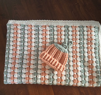 Soft Shades of Fall Heirloom Baby Blanket & Hat Set – Handcrafted Crochet Keepsake Gift