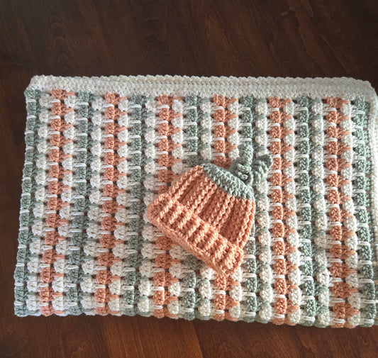 Soft Shades of Fall Heirloom Baby Blanket & Hat Set – Handcrafted Crochet Keepsake Gift