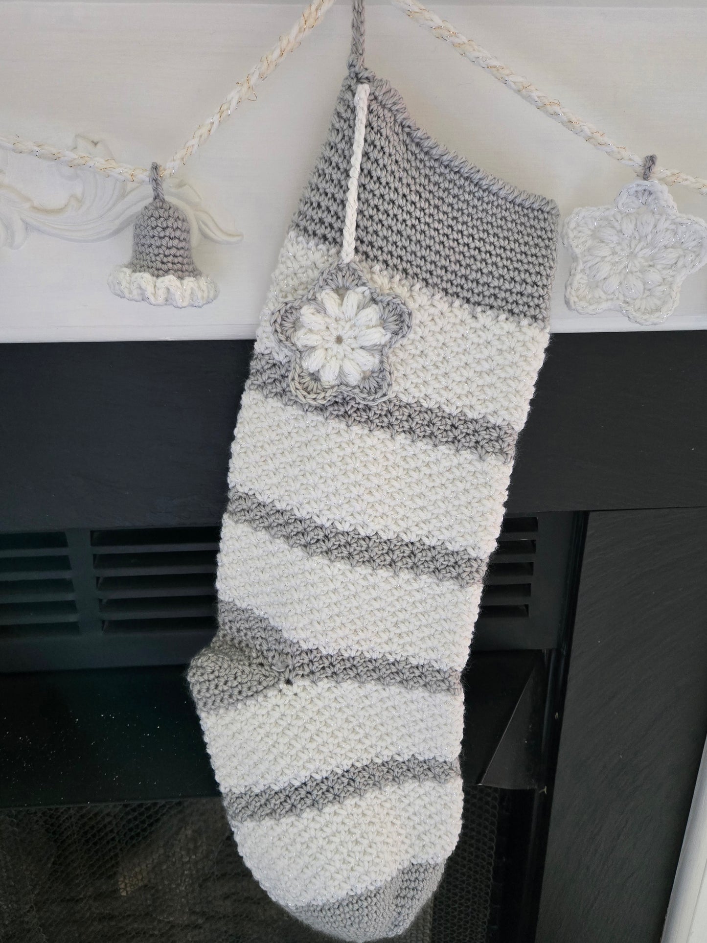 Silver & Gold Hand-Crocheted Stocking