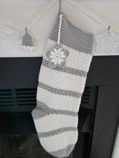Silver & Gold Hand-Crocheted Stocking