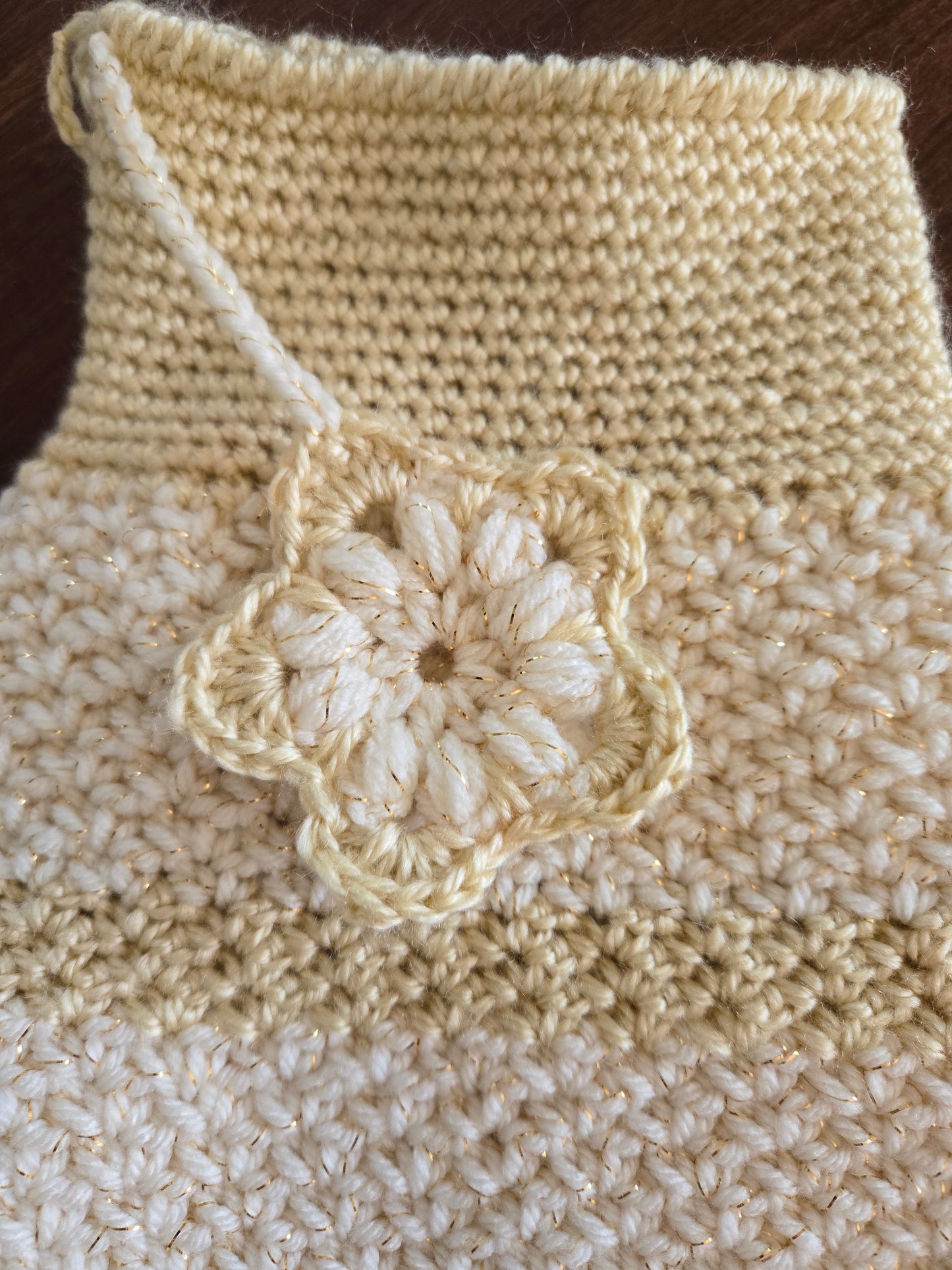 Silver & Gold Hand-Crocheted Stocking