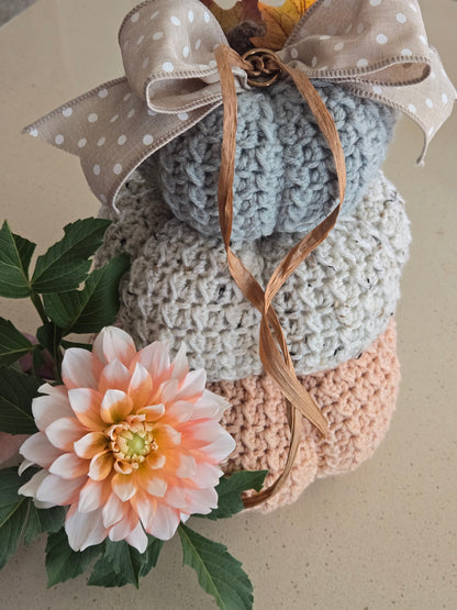 Handmade Crochet Pumpkin Stack  Fall Farmhouse Decor  Autumn Centerpiece