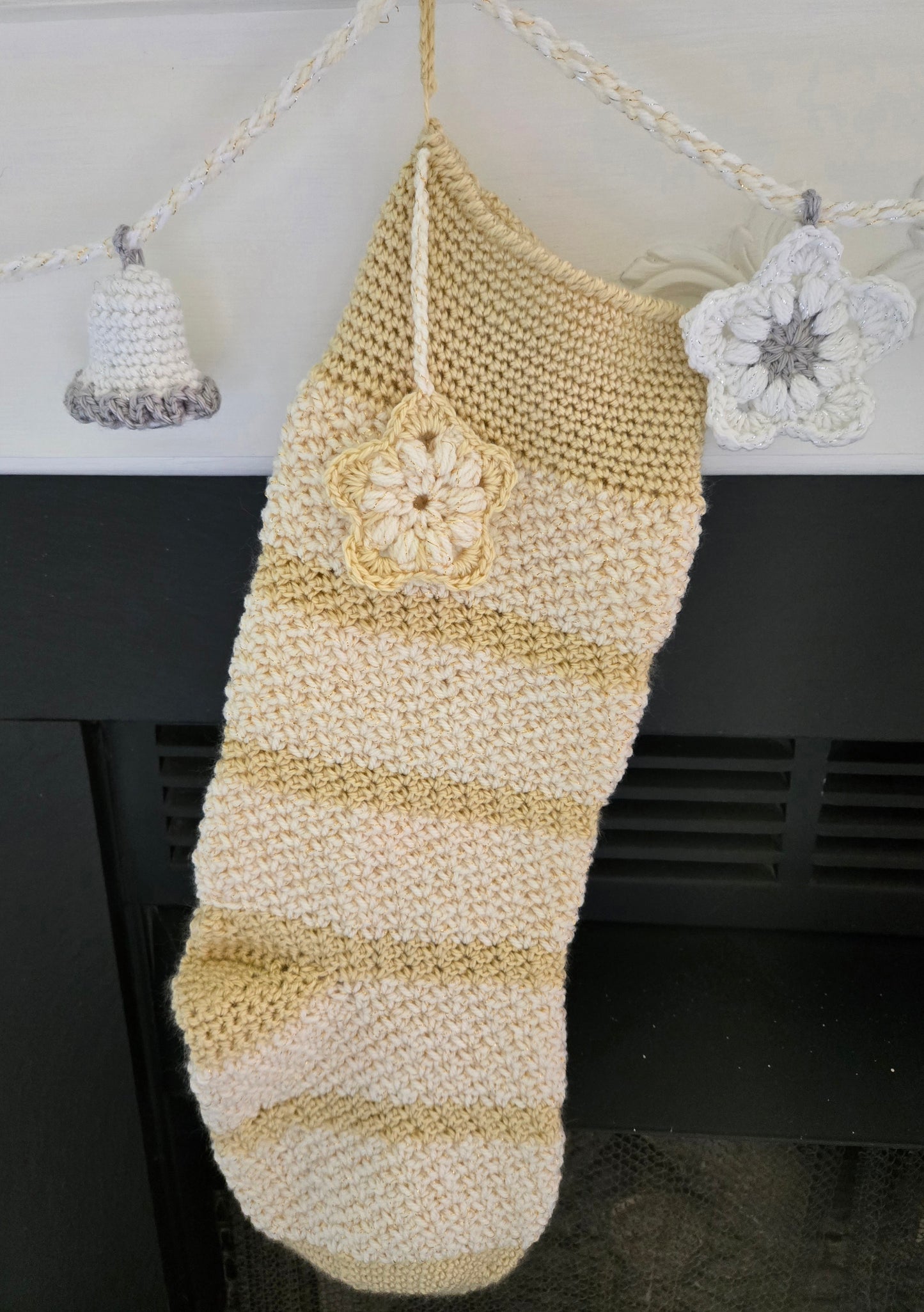 Silver & Gold Hand-Crocheted Stocking
