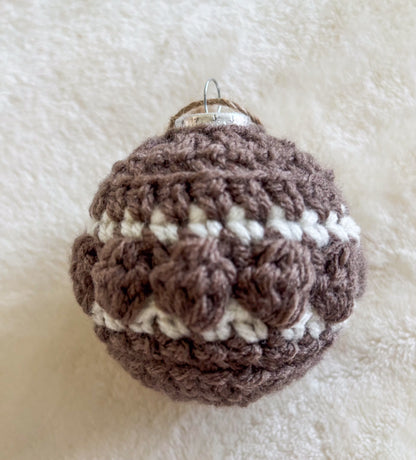 Woodland Calm Crochet Christmas Ornament Set – Set of 6 in Sage, Bark, and Cream