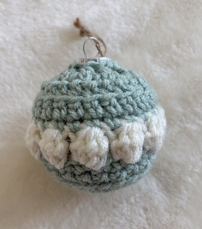 Woodland Calm Crochet Christmas Ornament Set – Set of 6 in Sage, Bark, and Cream
