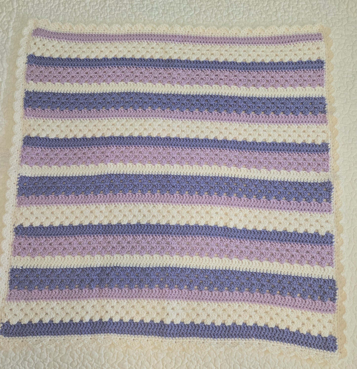 Handemade Crochet Baby Blanket in Lavender & White – Heirloom Quality