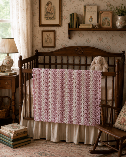 Vintage Heirloom Nursery Snuggler | Blush Pink & Cream Crochet Keepsake Blanket