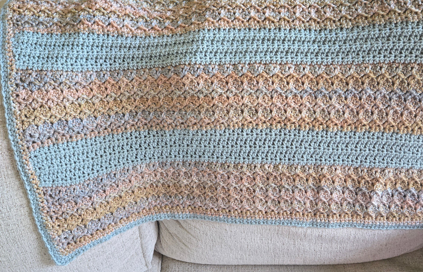 Coastal Calm Heirloom Crochet Baby Blanket | Aqua & Variegated Sand Nursery Snuggler
