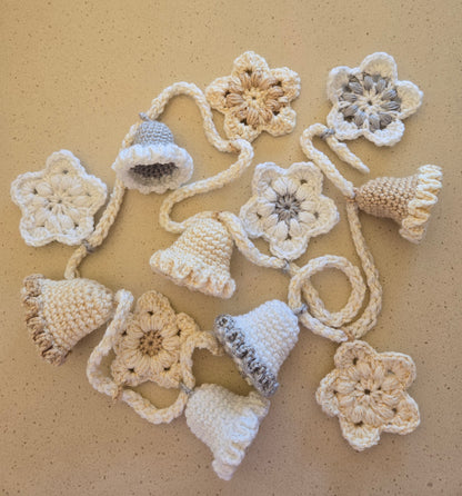 Silver & Gold Crochet Garland – Bells & Stars