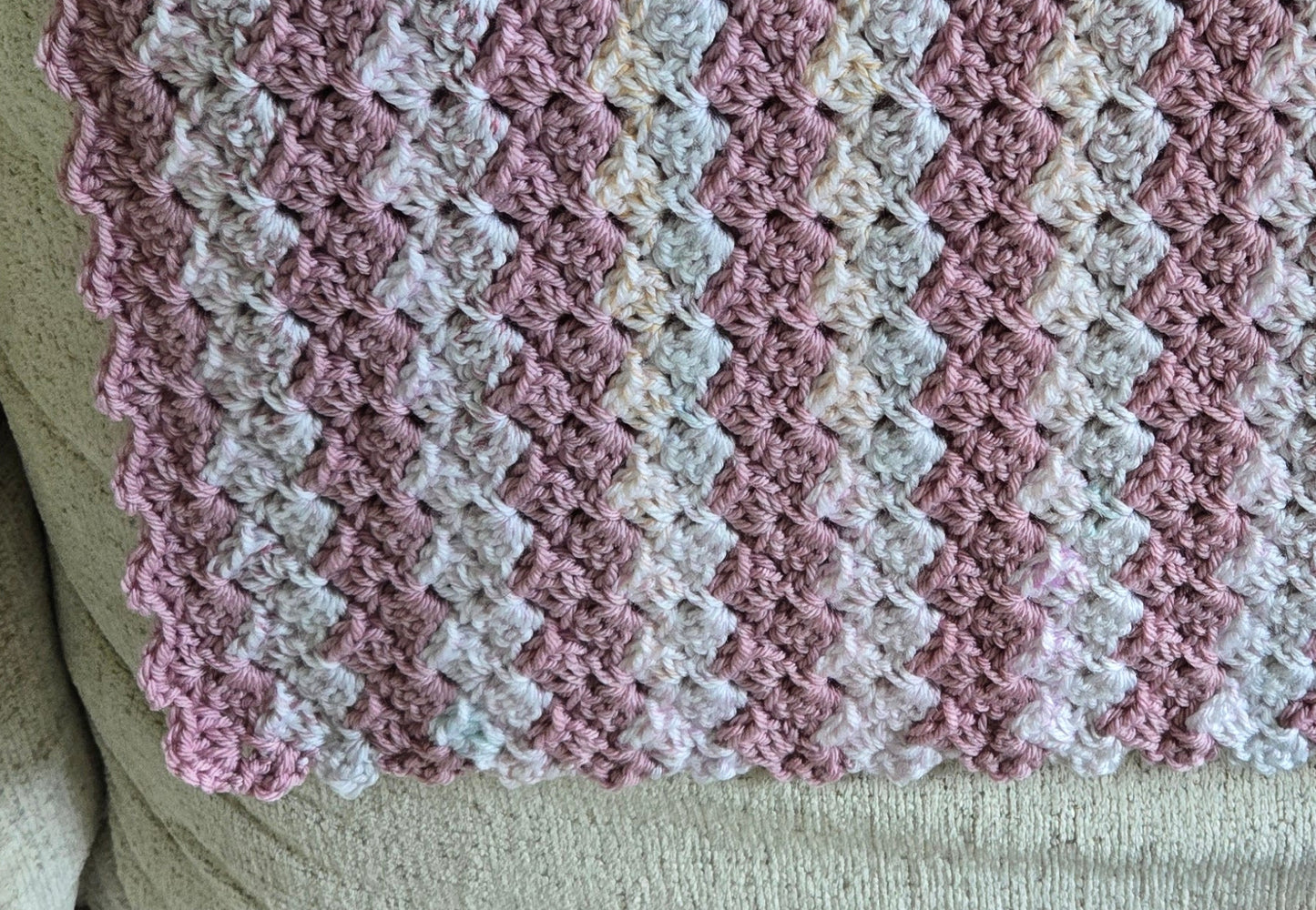 Vintage Heirloom Nursery Snuggler | Blush Pink & Cream Crochet Keepsake Blanket