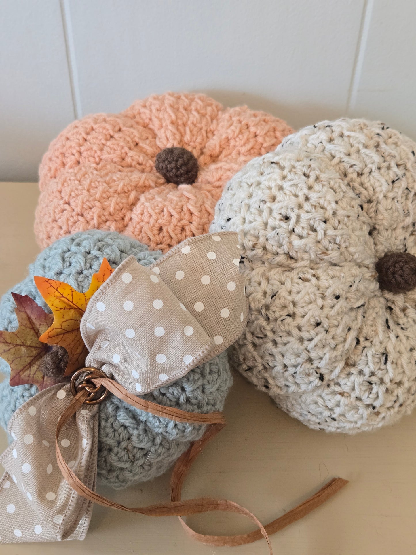 Handmade Crochet Pumpkin Stack  Fall Farmhouse Decor  Autumn Centerpiece