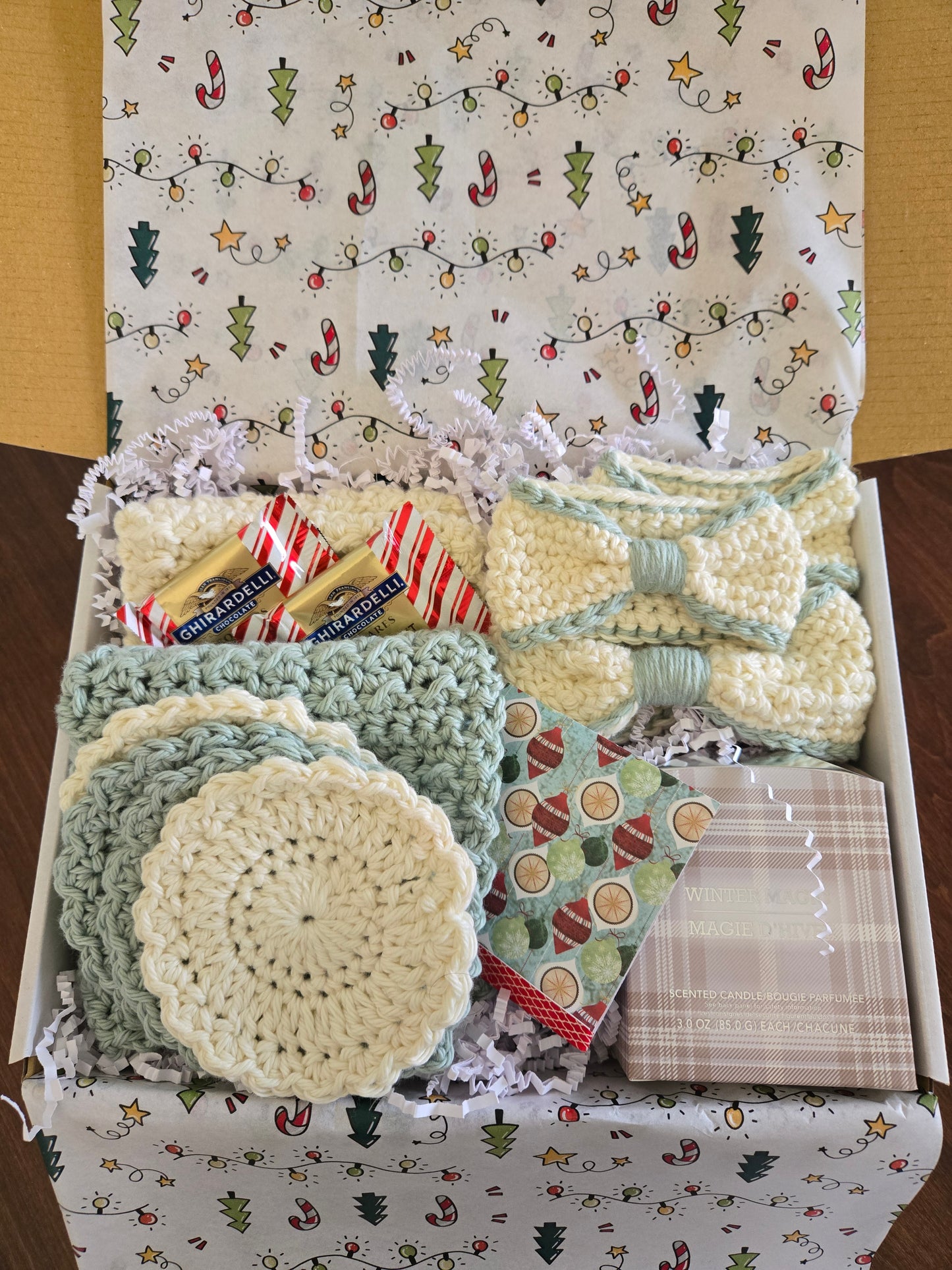 Handmade Green & Cream Spa Box – Holiday Pampering Gift