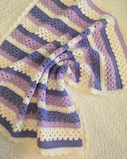 Handemade Crochet Baby Blanket in Lavender & White – Heirloom Quality