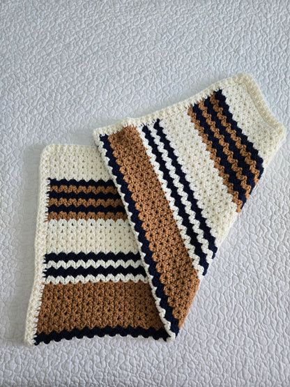 Handmade Heirloom Navy Blue, Gold & Cream Crochet Baby Blanket