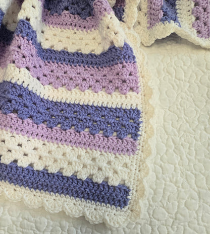 Handemade Crochet Baby Blanket in Lavender & White – Heirloom Quality