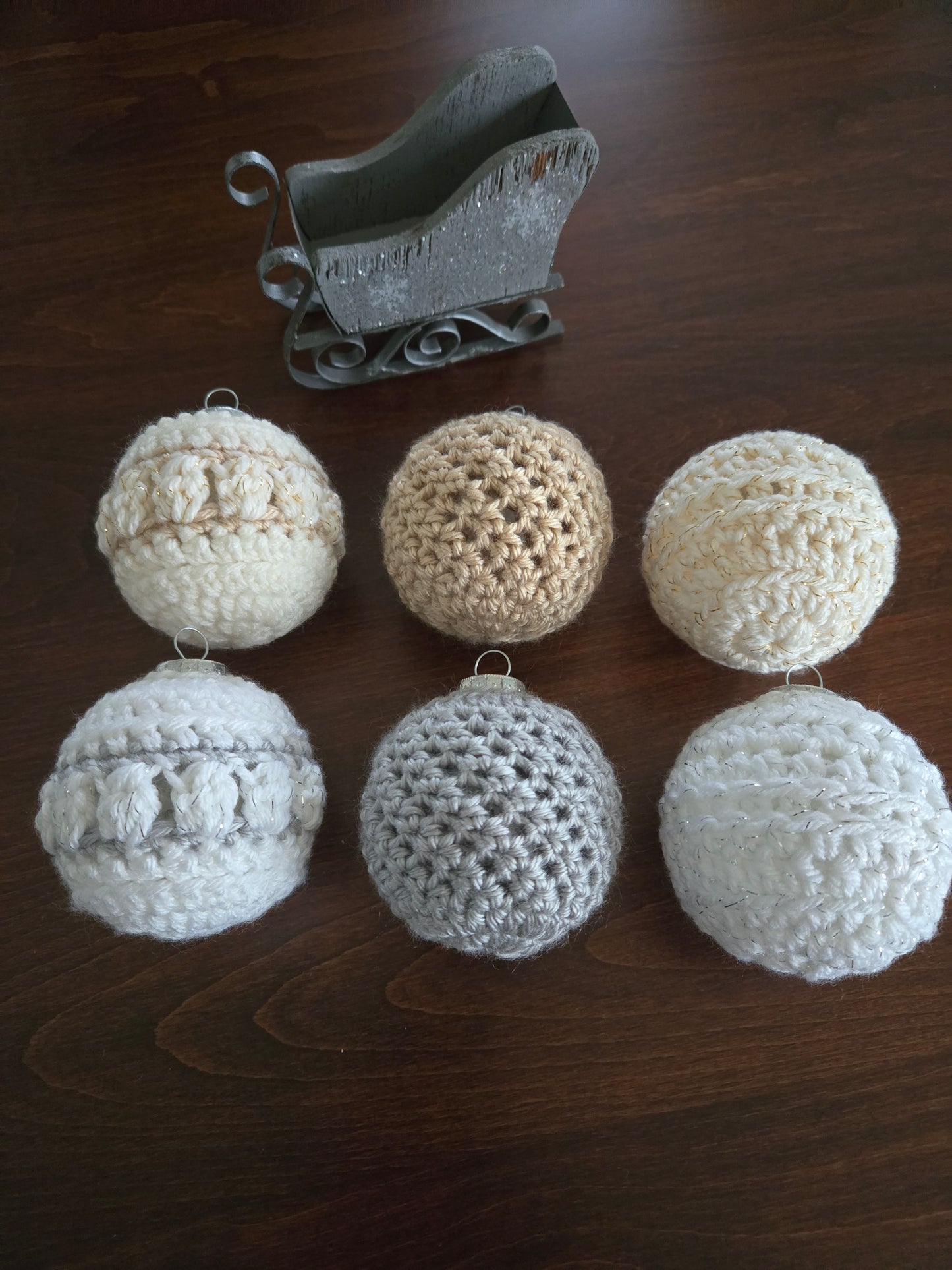 Silver & Gold Crochet Ornament Set – 6