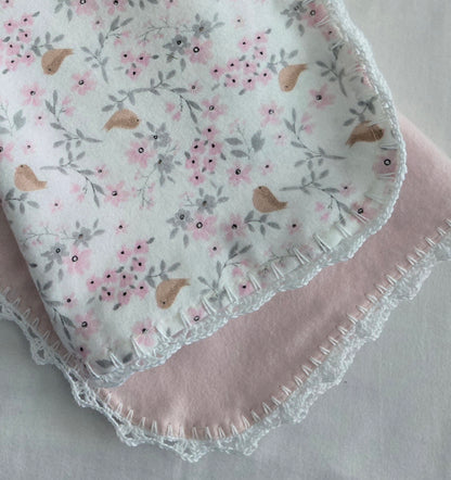 English Cottage Heirloom Baby Blanket Set with Crochet Cat Plush & Receiving Blankets