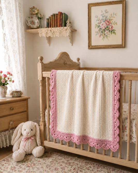 Handcrafted Crochet Scalloped Baby Blanket - Heirloom Gift for Newborns